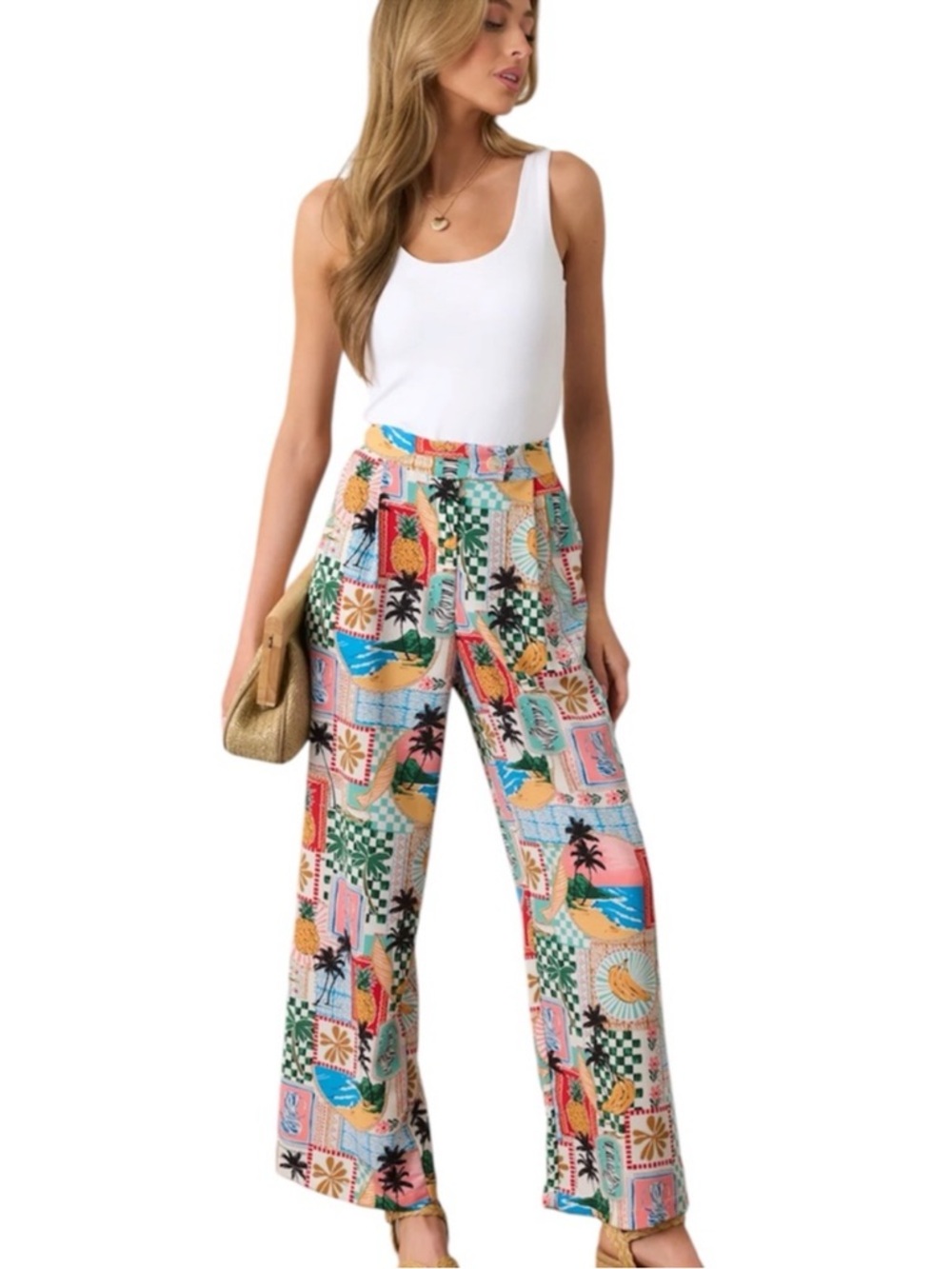 NWT Skies are Blue Castaway Calm Multi TROPICAL PRINT PANTS Size Small - Picture 2 of 13